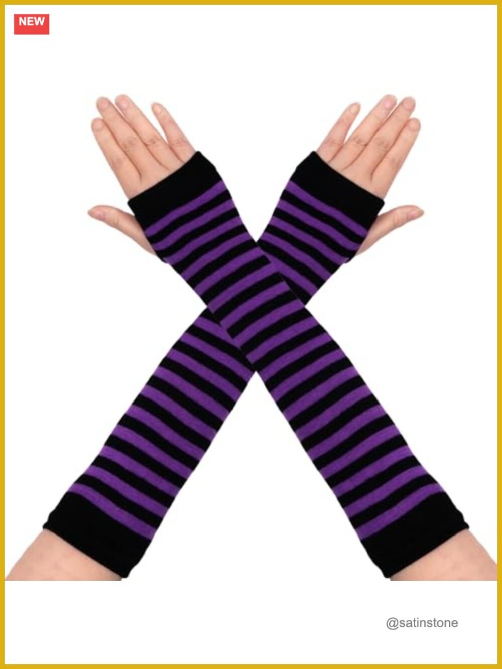 Punk Gothic Striped Knitted Arm Warmers Fingerless Gloves